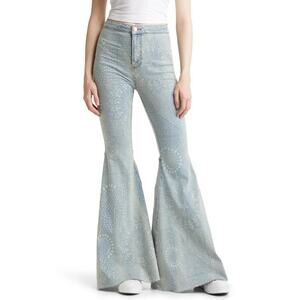 Free People‎ Just Float On Flare Jeans Floral Paisley Bell Bottom Wide Leg Sz 27